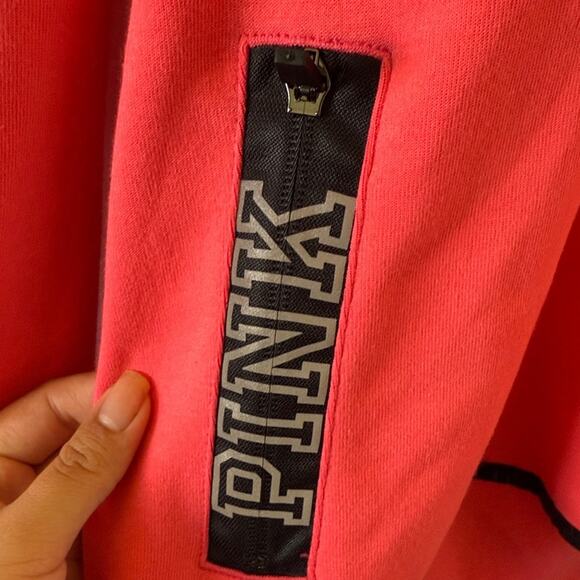 Victoria’s Secret PINK Nation Sequin Zip Hoodie L/XL Gray Reflective Thumbholes - Picture 6 of 16